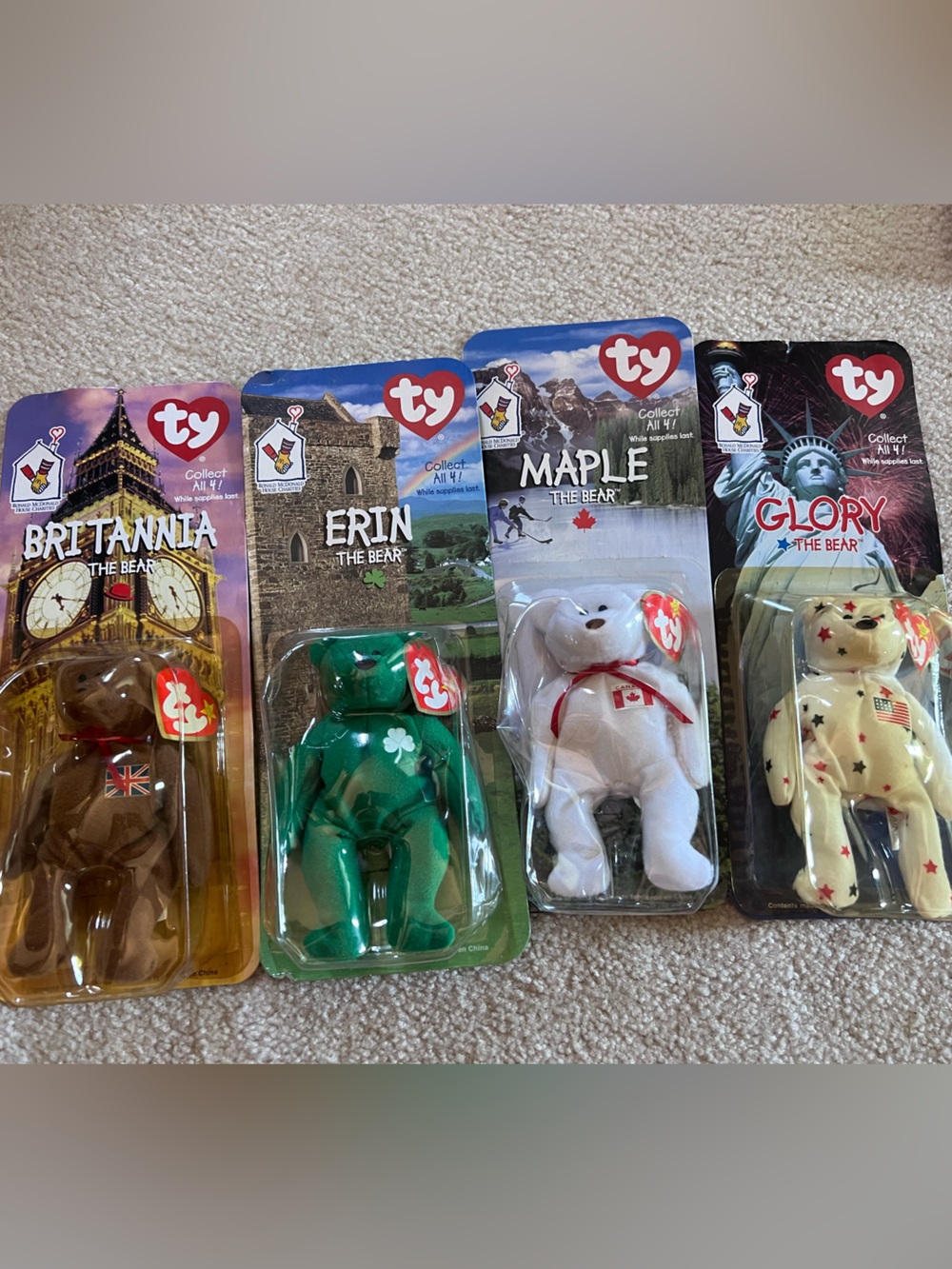 Ty International Bears McDonald's:  4 Britannia Erin Maple Glory Sealed on Cards
